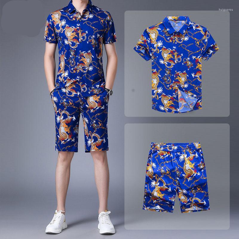 

Men's Tracksuits Men's Summer Refreshing Short-sleeved Shirt Set 3D Tiger Print Blue Shorts 2-piece Fashion Casual Beach Clothing, Same as pictures2