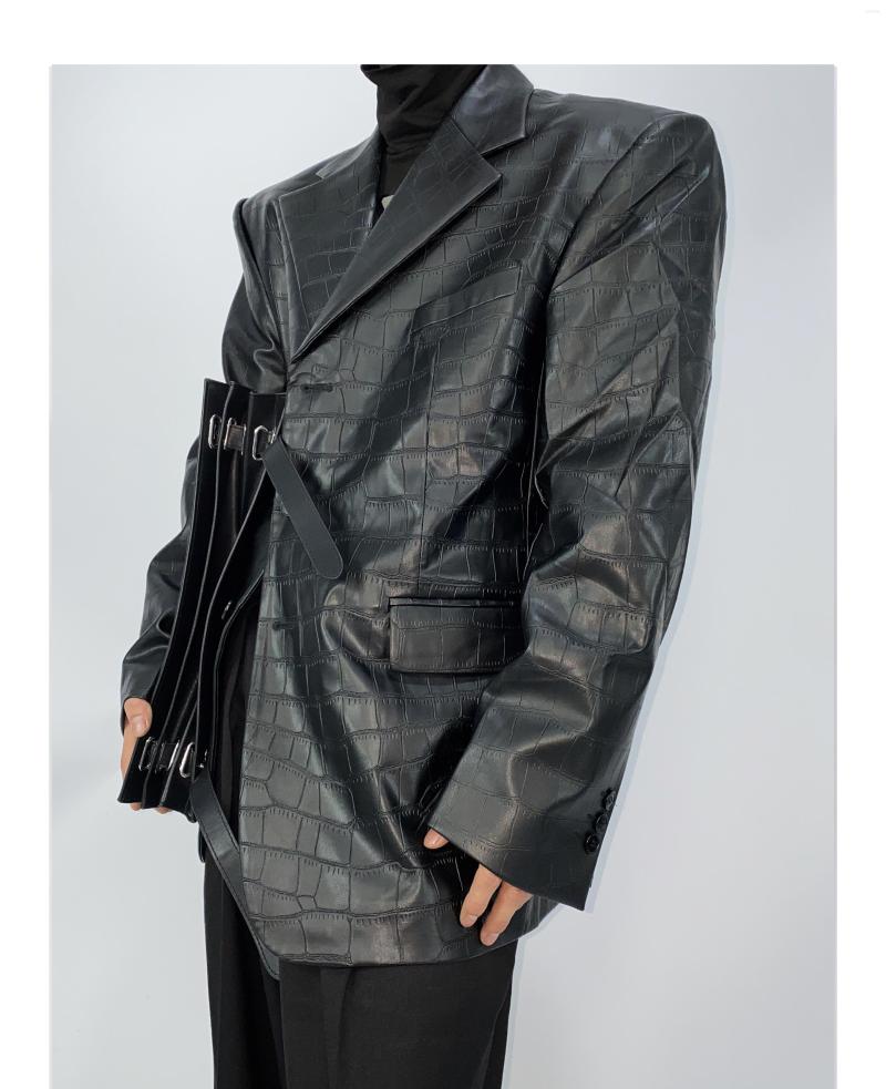 

Men's Suits Stylish Design Black PU Leather Men's Blazers Jacket Single Breasted Simple Crocodile Pattern Party Coat D40