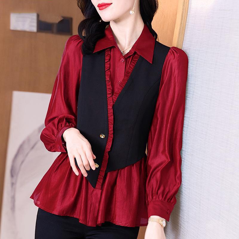 

Women' Vests Spring 2022 Fashion Contrasting Color Edge Long-sleeved Fake Two-piece Shirt Top Women Knit Vest Cotton, Black