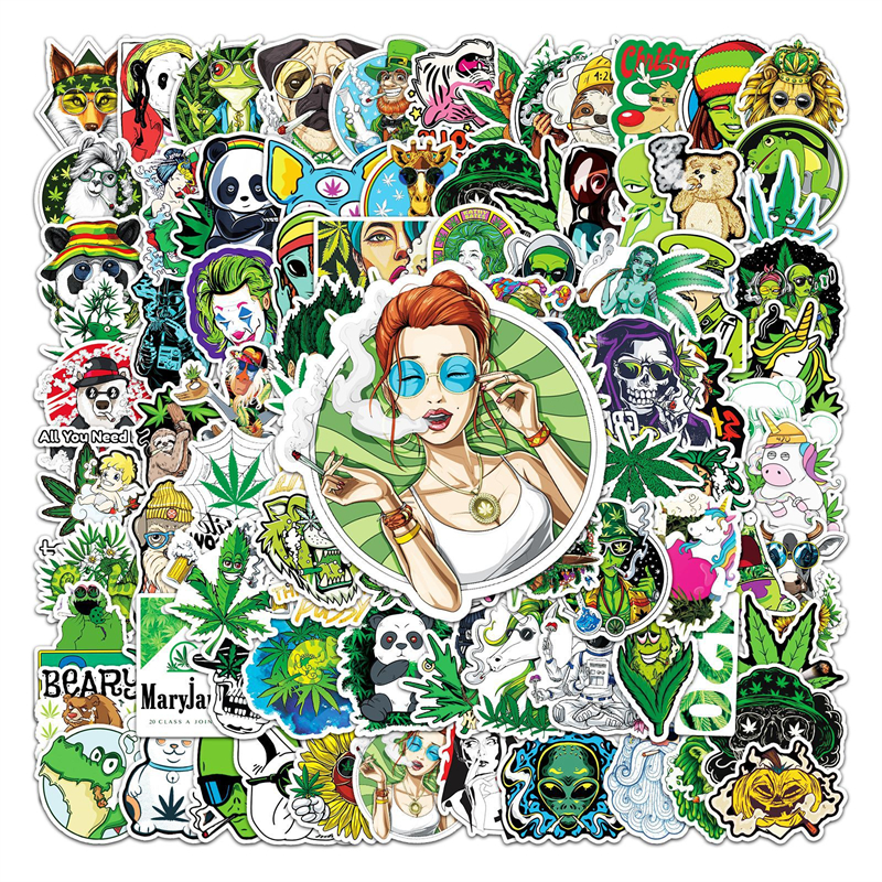 100 Pcs Weed Stickers Pack pour Adultes Vinyle Étanche Marijuana Autocollants Autocollants pour Skateboard Bouteilles D'eau