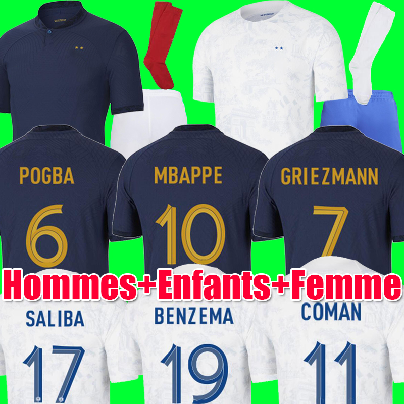 

3XL  Maillots de football 2022 Soccer Jersey French BENZEMA Football shirts MBAPPE GRIEZMANN POGBA kante maillot foot kit top shirt hommes enfants MEN kids set, Women home
