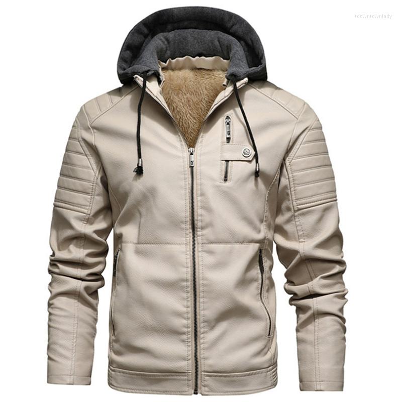 

Men's Jackets Men's Fleece Liner PU Leather Coats With Hood Autumn Winter Casual Motorcycle Jacket For Men Windbreaker Biker, Kq