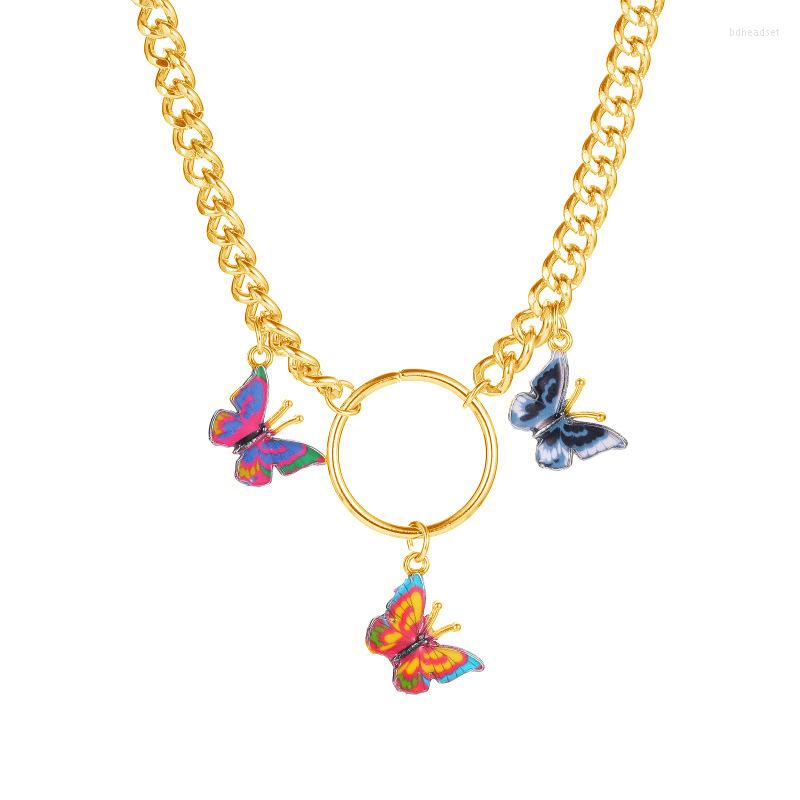 

Choker Butterfly Necklace Clavicle Curb Chain Colour Circle Pendant Jewelry Lady Accessories Party Gift