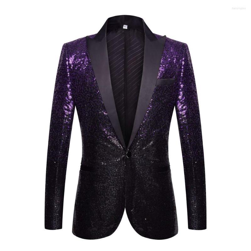 

Men's Suits Fashion Gradual Change Color Sequins Suit Jacket Mens Club Shiny Slim Fit Blazer Men Party Wedding Blazers Stage Singer Costume, Purple black