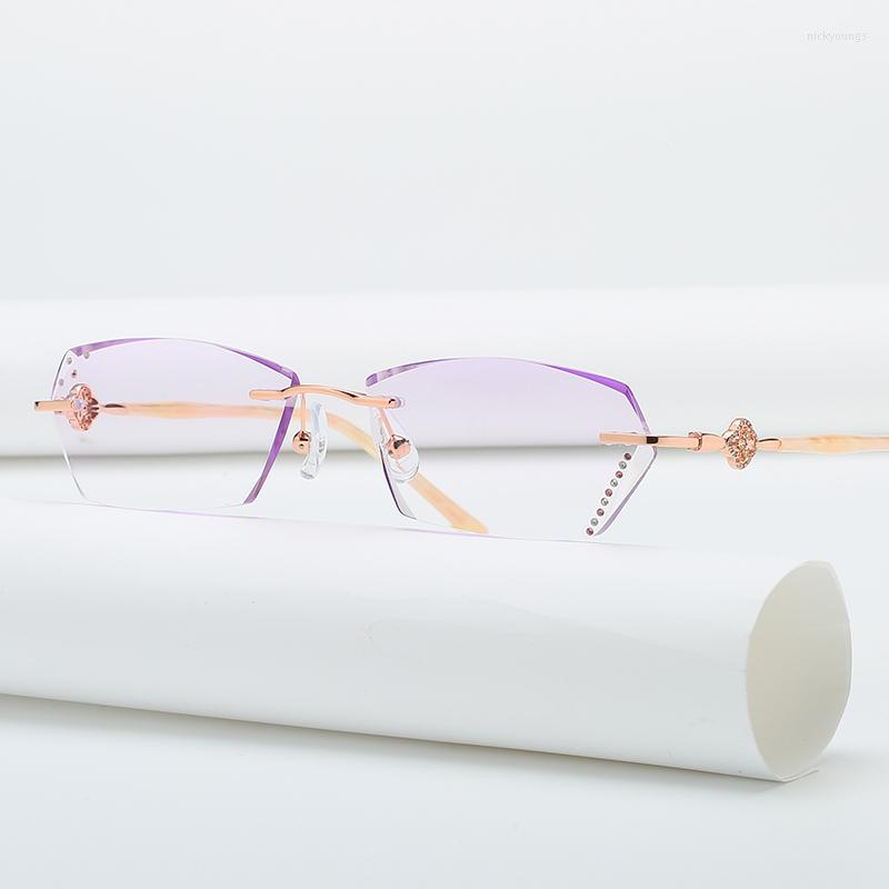 

Sunglasses Frames ZIROSAT 52022 Alloy Rimless Diamond Cutting Woman Glasses Frame Optical Prescription Eyeglasses Eyewear Fashion