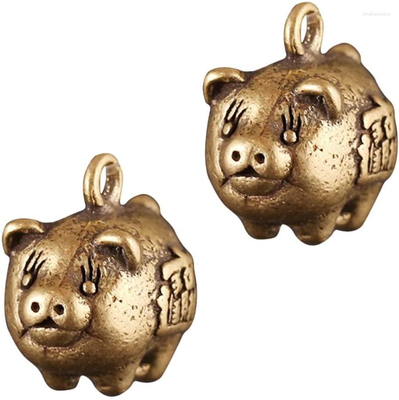 

Keychains Wakauto 2Pcs Chinese Zodiac Pig Charms Feng Shui Brass Mini Statue Figurines Keychain Charm Bag Purse Pendant