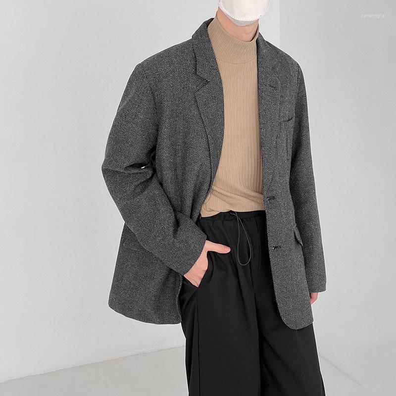 

Men's Suits Fashion Casual Men's Long Sleeve Single-breasted Thickned Autumn Winter Tweed Blazer 2022 Korean Chic Suit Coat 2D1352, Gray