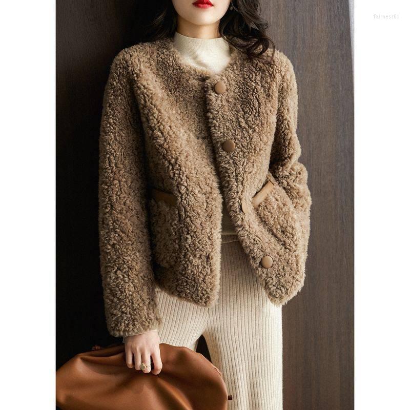 

Women' Fur 2022 Fashion Luxury Winter Jacket Women Soft Lamb Wool Coat Knitting Turn-down Collar Thick Warm Outerwear Brand, Khaki