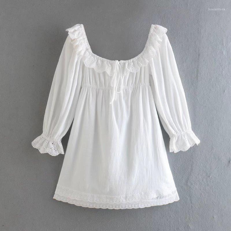 

Casual Dresses Fashion Summer Lace Long Sleeve Retro French DressCasual, As photo