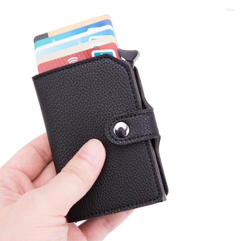 

Card Holders Anti-theft Men Holder PU Leather Unisex Wallet Rfid Id For Women Aluminum Purse Bank Travel, Black