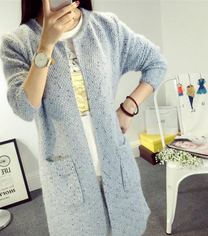 

Women's Knits Sweaters Outwear Cardigan Long Knitted Coat Long-sleeved Loose Pocket Sweater Jacket Outside O-neck Woman, As photo 4