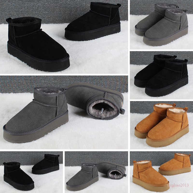 

New Women Thick soled boots Snow Triple Black Chestnut Purple Pink Navy Grey Classic Knee Ankle Short Boot Woman Ladies Keep Warm Designer Booties Shoes, Color 2