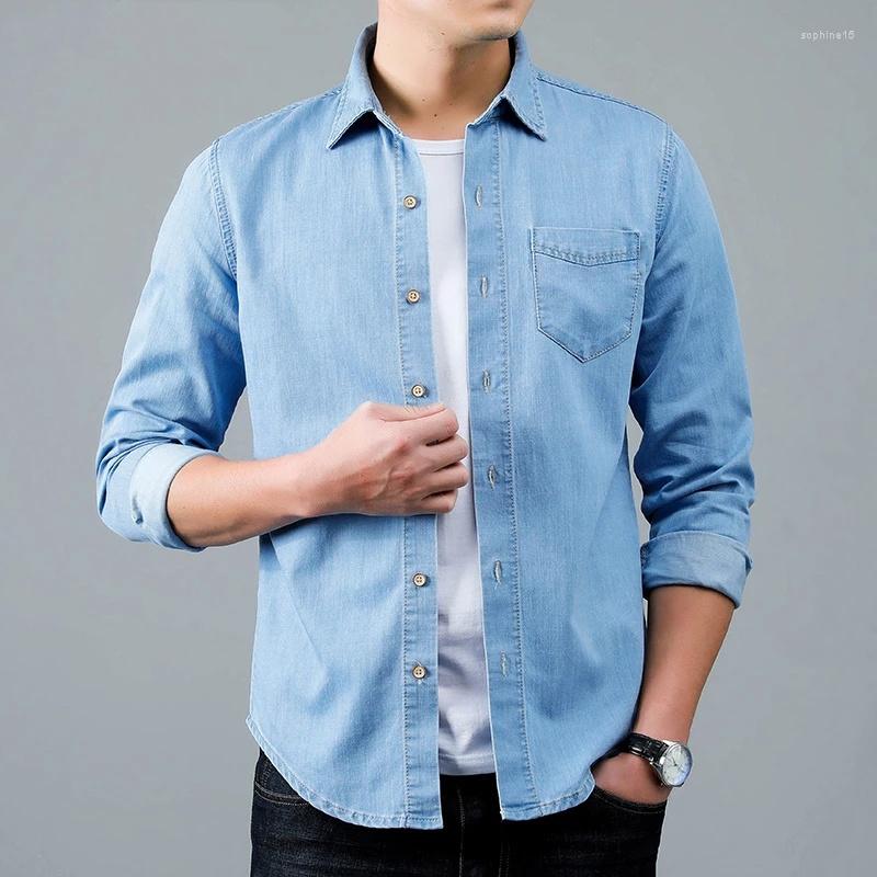 

Men's Casual Shirts High Quality Modal Fabric Jeans Long Sleeve Shirt Men Spring Fashion Light Blue Denim Male Brand Clothes, Gray