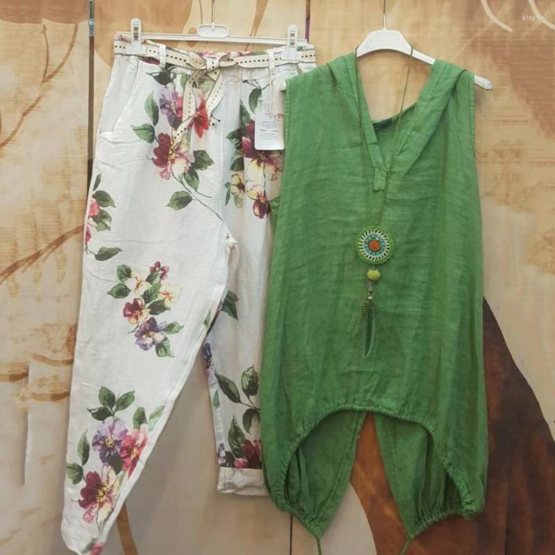 

Women's Two Piece Pants Hooded Vest Top Floral Pattern Trousers Set Daily Clothes2 Pcs Women Tops Solid Color V Neck Casual Sleeveless, Blue