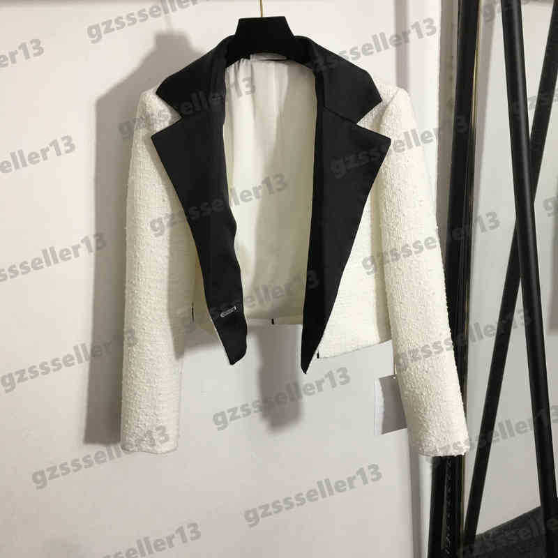 

Women Jackets Fashion CNL Designer Tops Simple One Button Colorblock Lapel Tweed Jacket Luxury Womens Black Lapel Blazer Size S- 0912