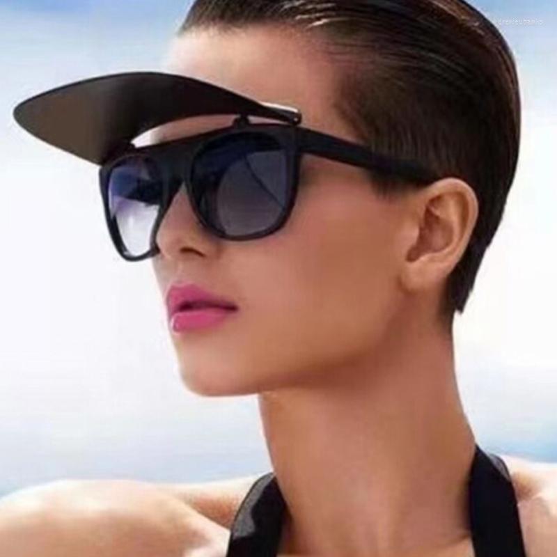 

Sunglasses Foreign Trade Rectangle Folding Women Men 2022 Steampunk Flip Up Black White Masculino Uv400