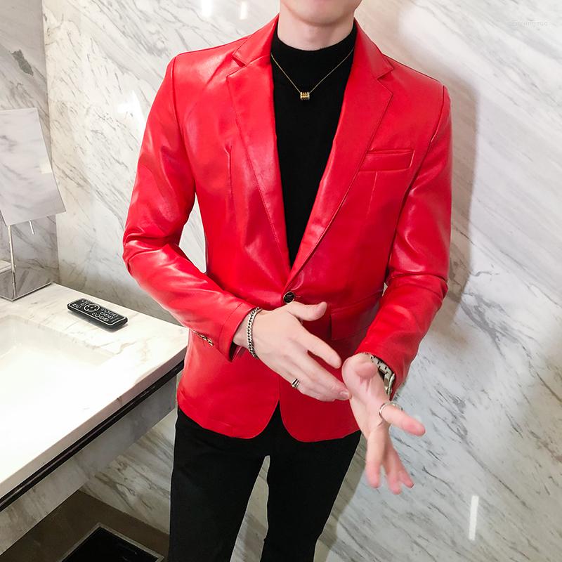

Men's Suits 2022 Trends White Leather Blazers Mens Slim Fit Stage Costumes For Singers Red Jackets Social Club Outfits Party Dress Prom, Black