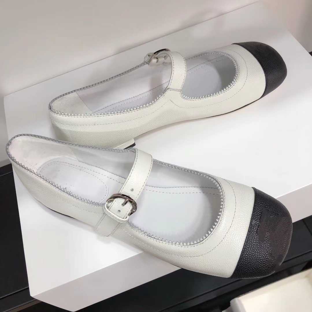 

Casual Shoes High version small fragrance Mary Jane women's leather one button ballet flat bottom color matching single shoes, Black thick heel