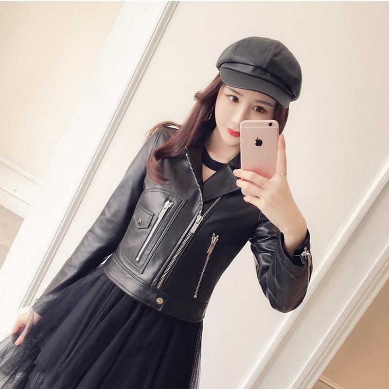 

Women's Leather Genuine Lamb Jacket Women's Real Short Coat Sheepskin Wholesale Retail OEM, Black