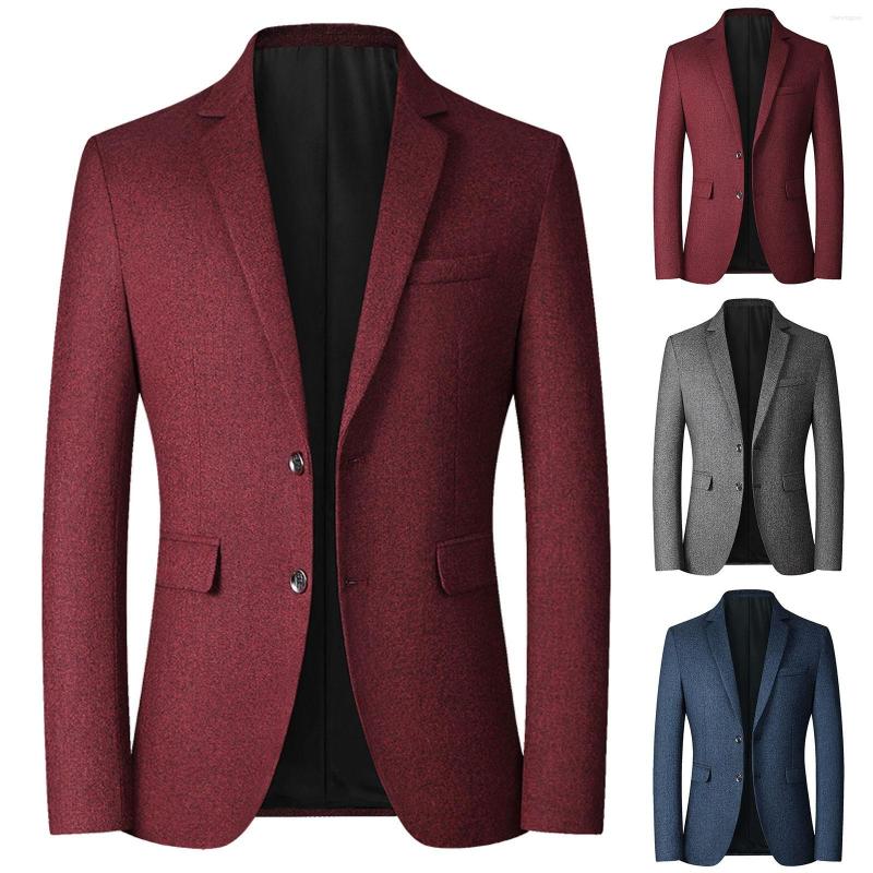 

Men's Suits Suit For Men Regular Fit Mens Autumn And Winter Trend Solid Color Brushed Collar Single Two Buttons Court