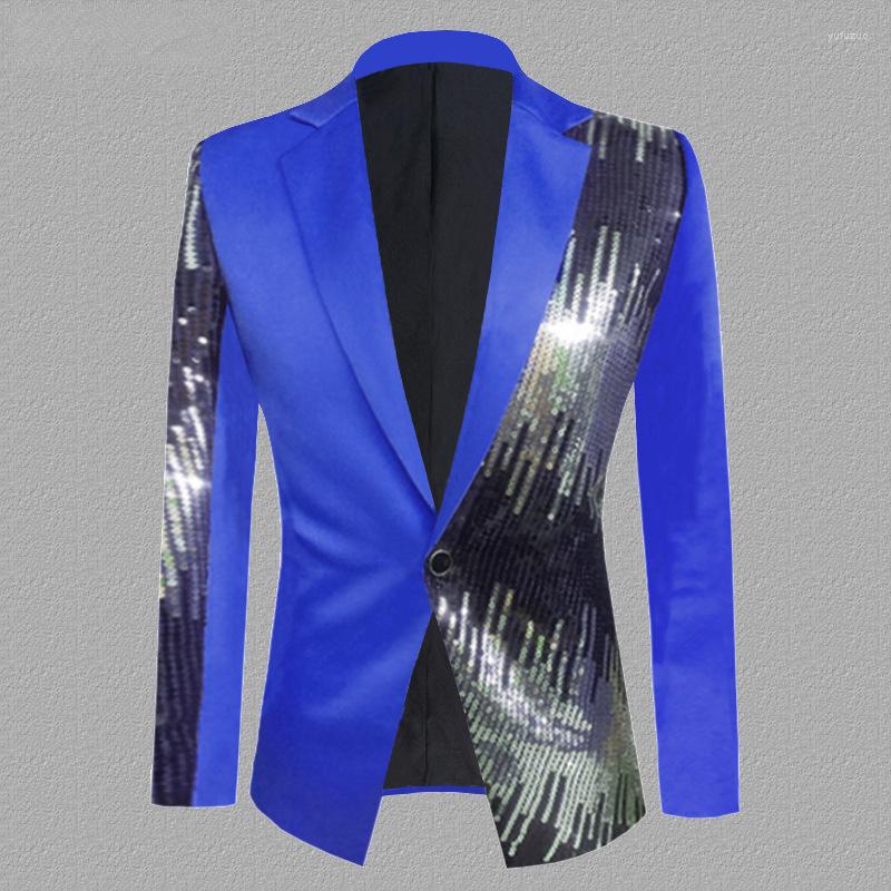 

Men's Suits Royal Blue Sequin Patchwork Suit Jacket Men Brand Slim Fit One Button Tuxedo Dress Blazers Wedding Party Dinner Costume Homme, Pattern 1