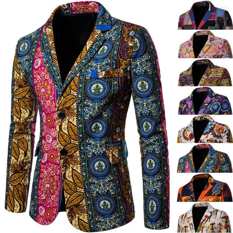 

Men's Suits Casual Suit Coat Colorful Print Single Breasted Male Ethnic Style Lapel Blazer, Beige
