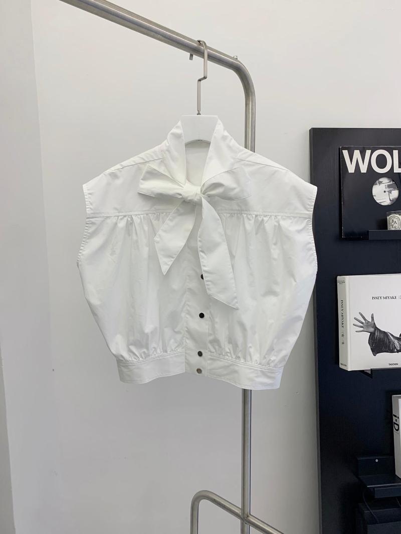 

Women' Blouses 2022 Women Fashion Sleeveless Placket Metal Buckle Bow Top 0507