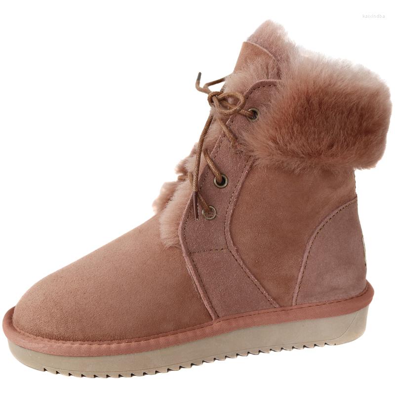

Boots 2022 Women Snow Genuine Sheepskin Leather Fashion Ankle Natural Fur Warm Wool Winter Shoes, Pink
