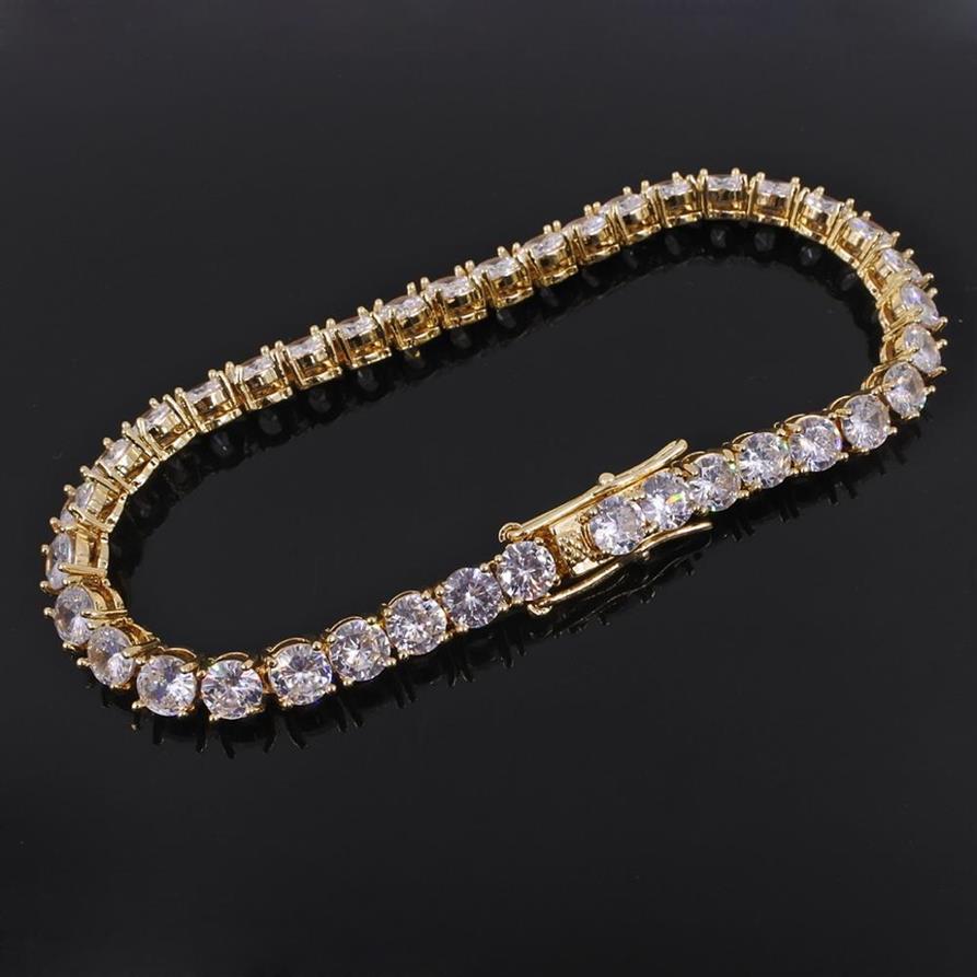 

High quality cz brass aaa cubic zirconia gold tennis chain hiphop silver color bracelets iced out bling men gift rapper jewelry X0251h