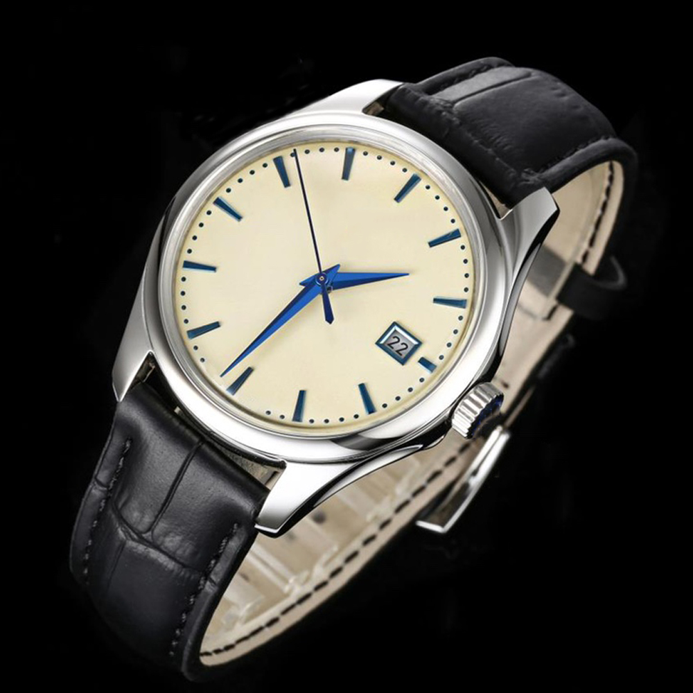 

Mens Watches Gentleman Classic Cow Leather Band 39mm Slightly convex Blue Treasure WristWatches Mirror Design Mechanical Watches Gift for Men Orologi di lusso, Color 1