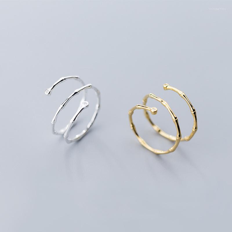 

Cluster Rings Minimalist Bamboo Style 925 Sterling Silver For Women Gold Color Adjustable Simple Female Accessory