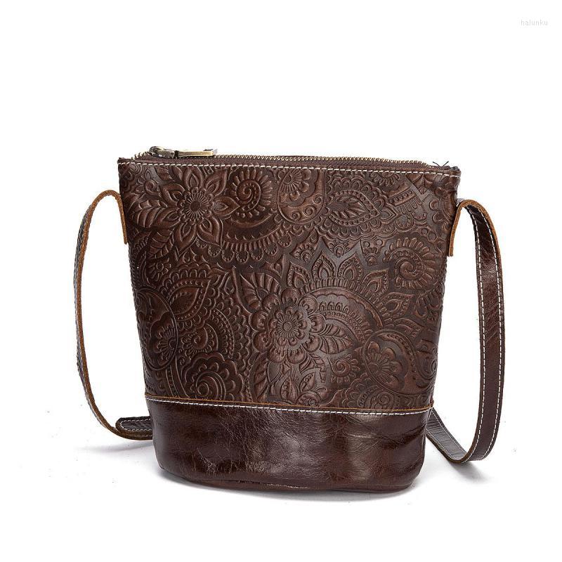 

Evening Bags YourSeason Vintage Embossed Ladies Genuine Leather Versatile Casual Portable Cowhide Women Floral Shoulder Crossbody Bag, Coffee