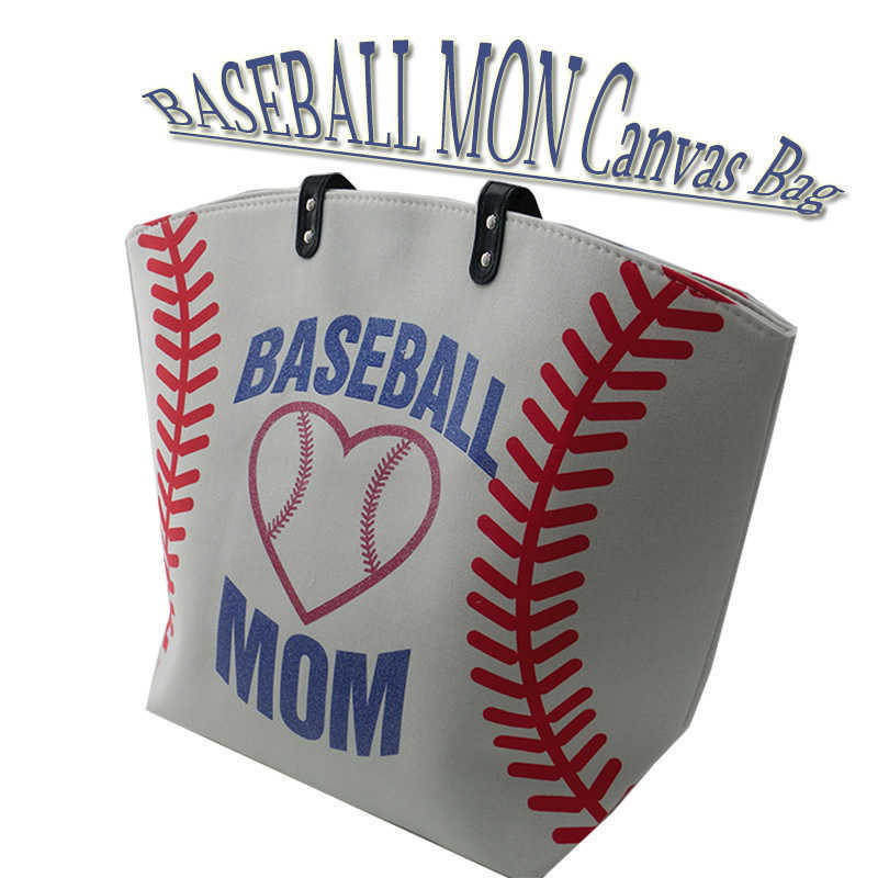

Design New Canvas Football Baseball Softball Tote Bag for Mom Sports Tote Purse Stitching Women Cotton Canvas Bags, Please message us what color you need