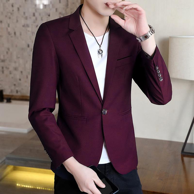

Men's Suits HOO 2022 Men's Blazer Youth Solid Color British Slim Fit Blazers, Black