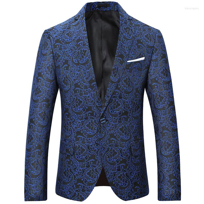 

Men' Suits 2022 Autumn Winter Blue Jacquard Men Blazer One Button Slim Fit Casual Suit Jacket High Quality Fashion, Same as photo