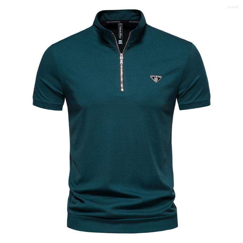 

Men's T Shirts 2022 Summer Arrival Men's Short Sleeve T-shirt Fashionable Zippered Stand Collar Half Tshirt, Green