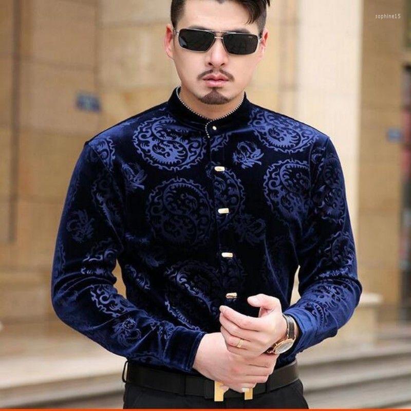 

Men's Casual Shirts Imported Clothing Mens Cheval Chemise Homme Marque Luxe Camisa Social Masculina Velvet Slik Slim, Purple normal lining