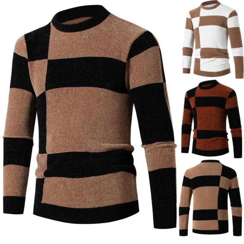 

Men's Sweaters 2022 Autumn Men's Jacket Plaid Pullover Casual Color Matching Bottoming Sweater, Black