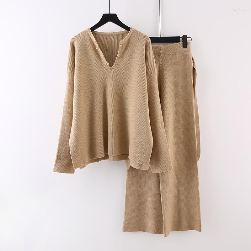 

Women's Two Piece Pants SuperAen Women's 2022 Autumn Winter Fashion V Neck Pullover Wide-leg Women Two-piece Sets, Black