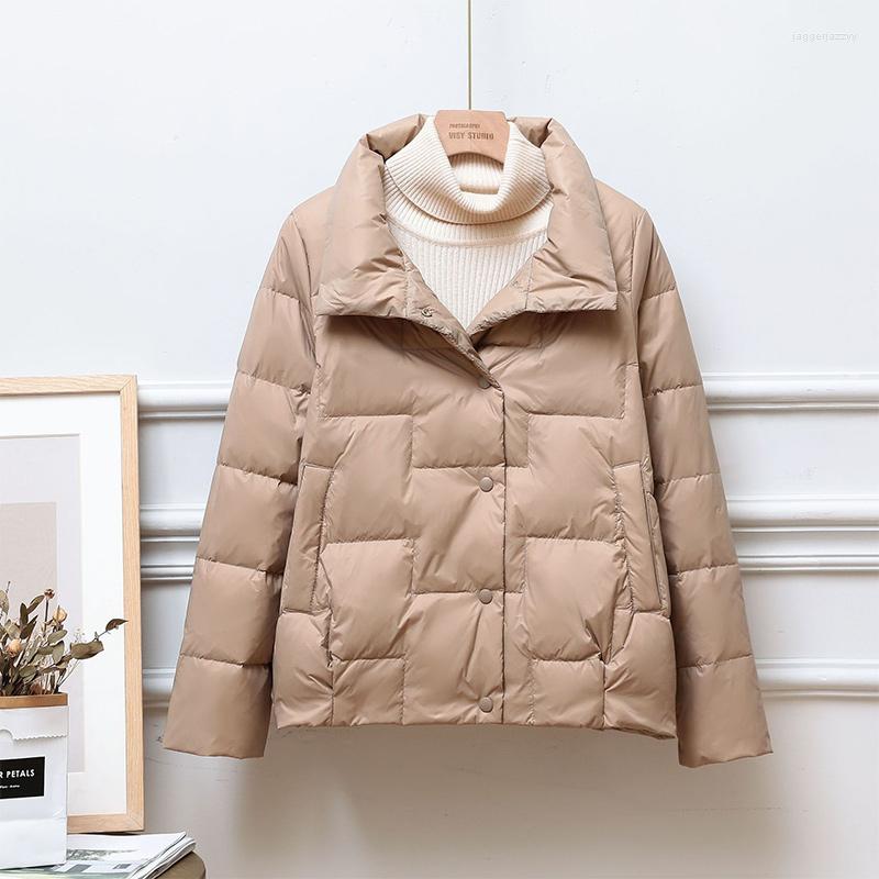 

Women' Jackets 2022 Winter Down Jacket Women' Coats Warm Stand Up Collar Button Pocket Coat Women Light Weight Solid Outwear Female, White