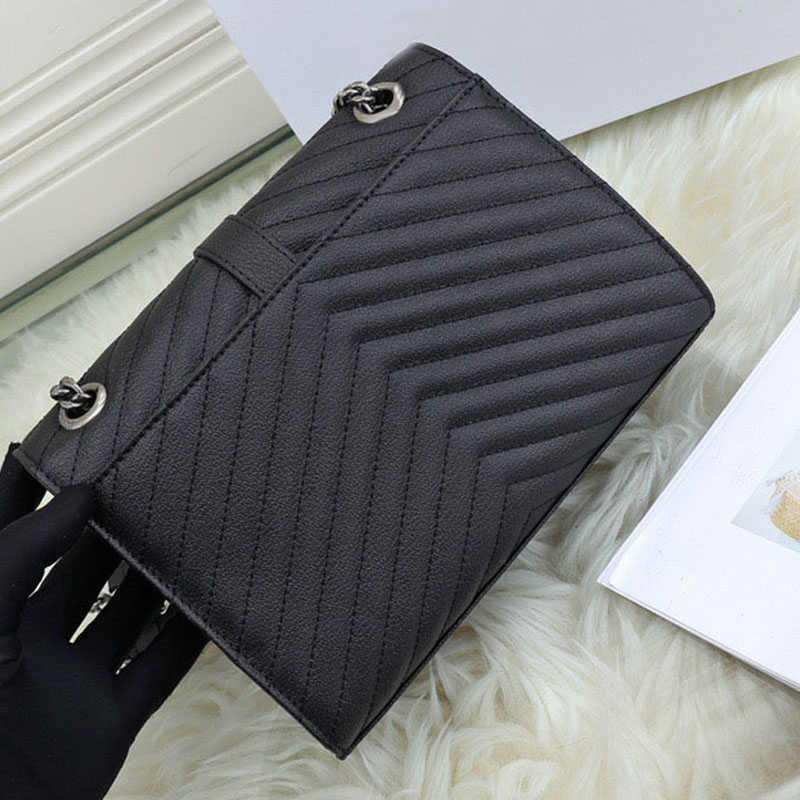 

Women Crossbody Bag Genuine Leather Handbag Lady Shoulder Bags Chain Purse Card Holder Slot Clutch Envelope Messenger Purses, 25cm-black-black