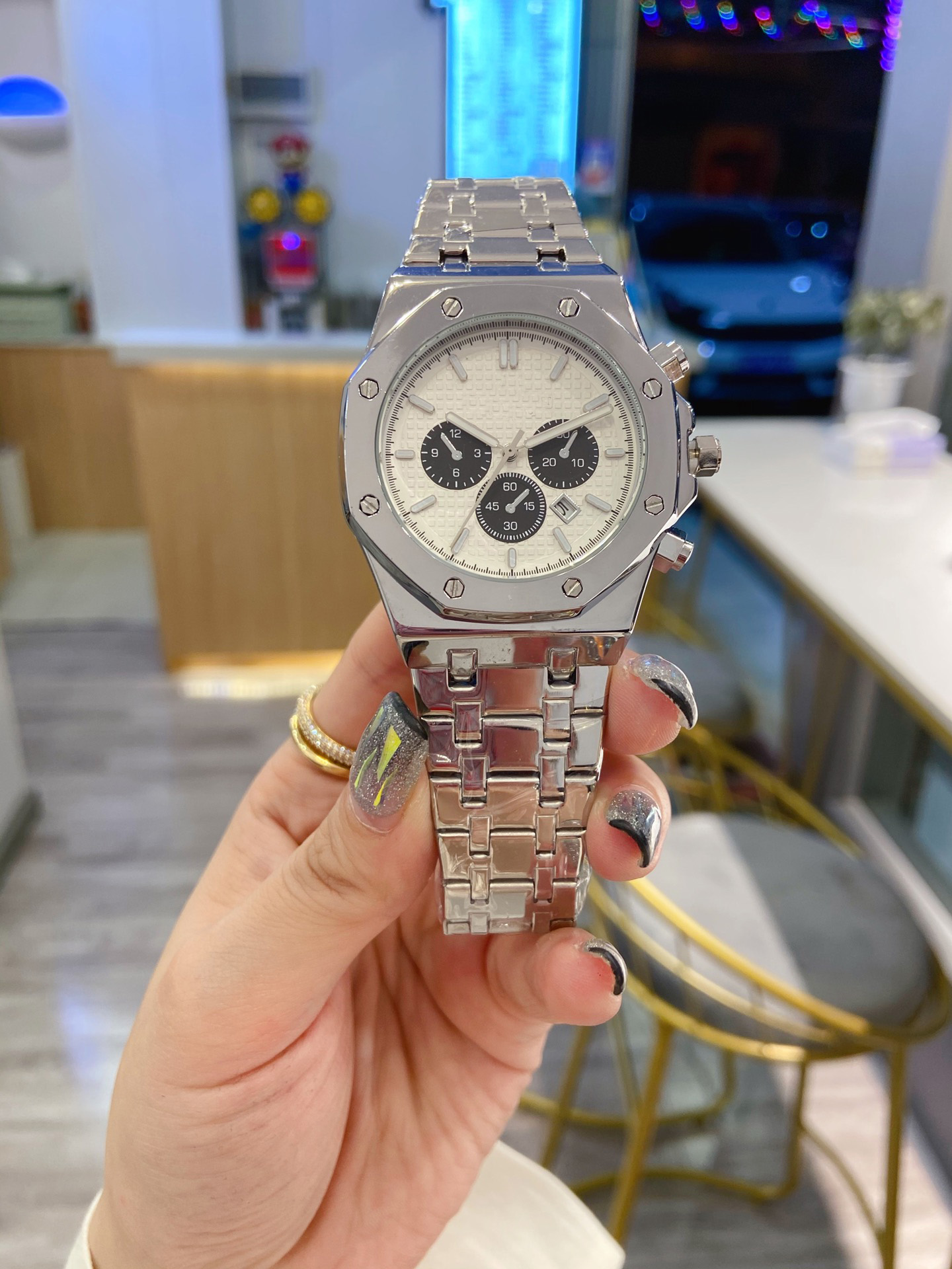 

Fashion Silver Gold Men's AP Watches Stainless Steel Material Butterfly Buckle Quartz Watch Dial Diameter 43mm as5