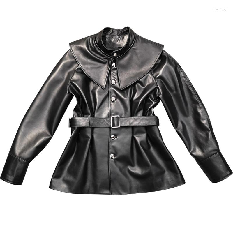 

Women's Leather Spring Autumn Women Real Jacket Woman Elegant Coat Black Trench Sheepskin Genuine Outwear Office Lady Plus Size