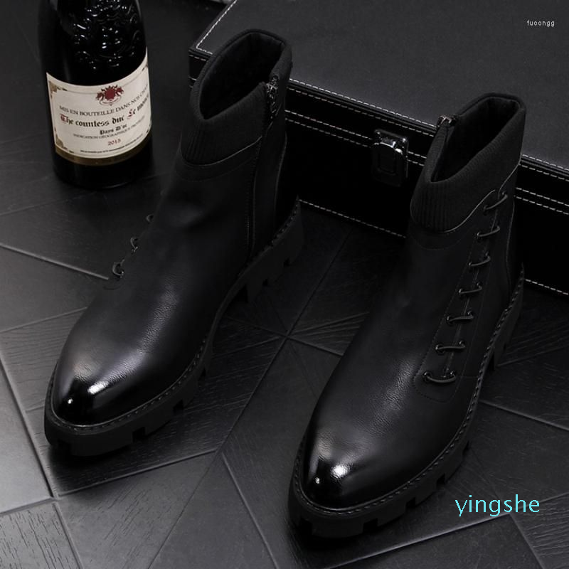 

Boots England Style Men's Leisure Punk Motorcycle Dress Black Cowboy Genuine Leather Shoes Platform Ankle Boot Man Zapatos Botas