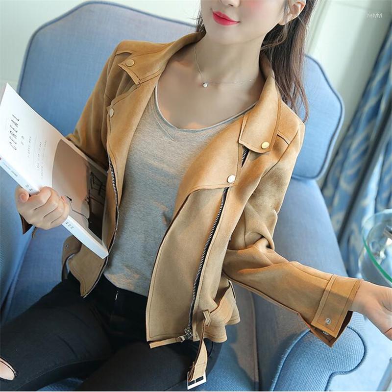 

Women' Jackets Casual Women' Moccasin Slim Short Jacket Spring Autumn Coats Suede Female Coat Motorcycle Outwear, Camel as photo 3
