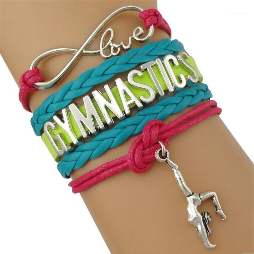 

Charm Bracelets Gymnastics Love Infinity Sports Jewelry Pink Green Wax Cords Girl Boys Gift Many Styles To Choose1224F