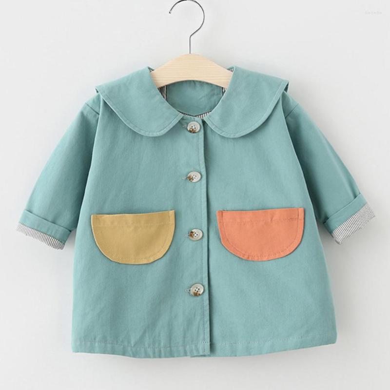 

Coat Girls Jackets And Coats Spring Autumn 2022 Turn-Down Collar Patchwork Children Trench Boutique Kids Clothes, Blue