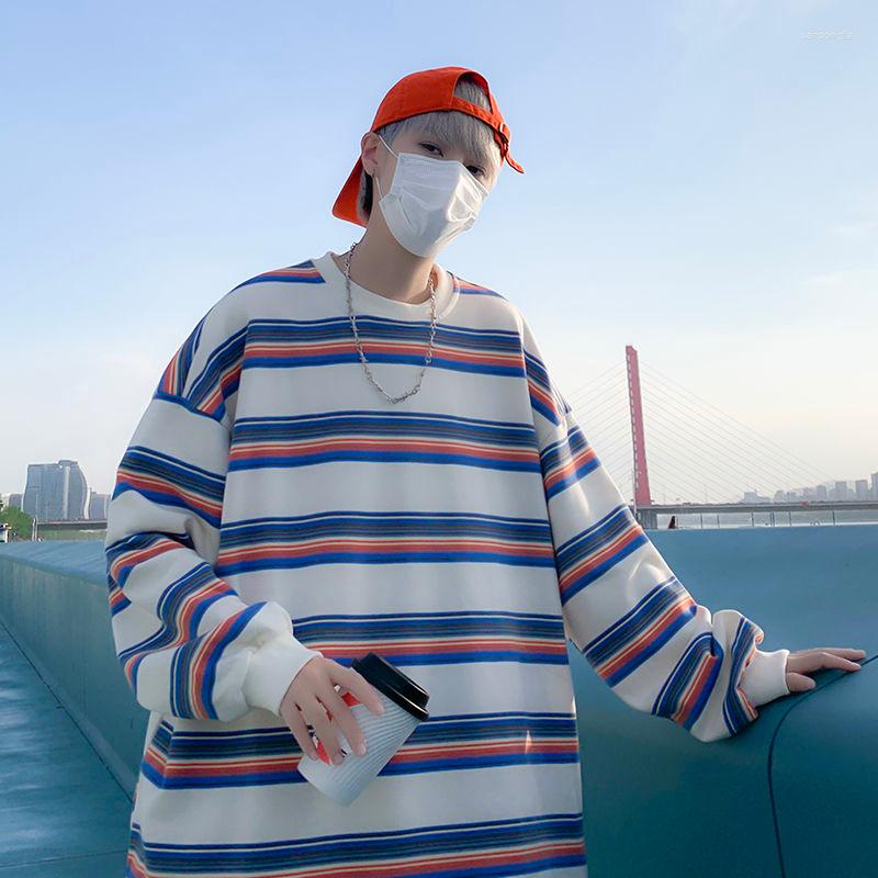 

Men's Hoodies Autumn Striped Hoodie Men Fashion Casual O Neck Sweatshirt Streetwear Korean Loose Pullover Mens Hoody -3XL, Gray