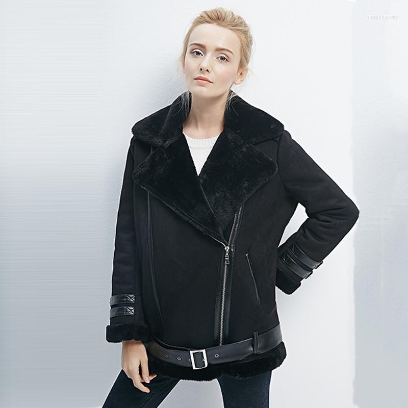 

Women' Fur Women' Faux Leather Jackets And Coats Biker Style Woman European Automotive Sheepskin Coat Clothes A427, Black