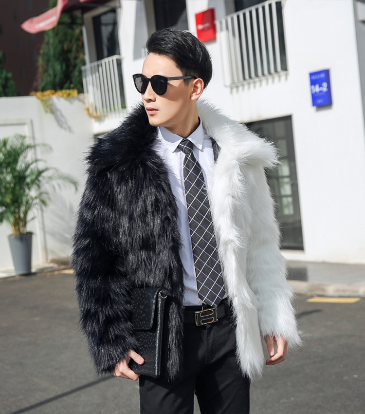 

Men coat thanksgiving gift Winter Outdoor warmth Faux Fox Fur coats short jacket leisure fashion Casual street long sleeves Contrast color stitching jackets S-3XL, Black